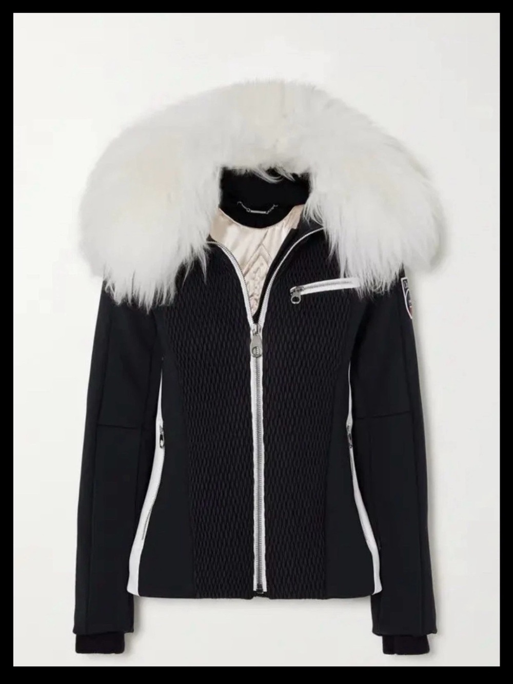 Chloe Black Ski Jacket with White Fur Hood Trim